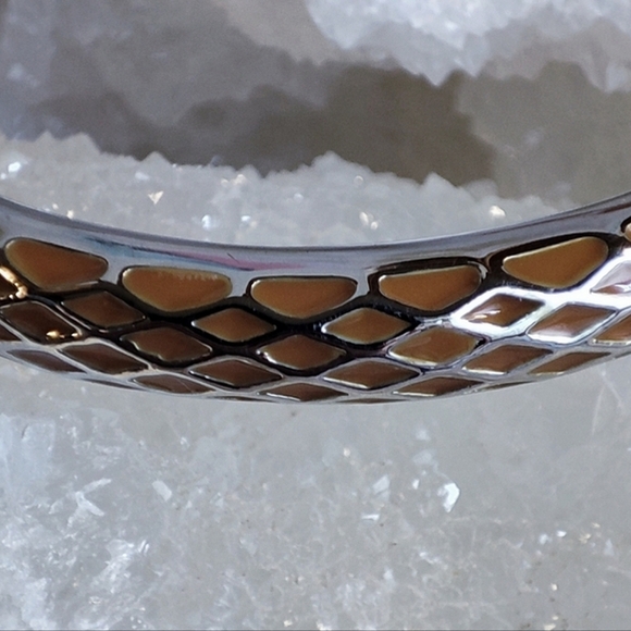 Lia Sophia Silver Multi Diamond Design Caramel Enameled Bangle Bracelet NWT - Picture 5 of 7